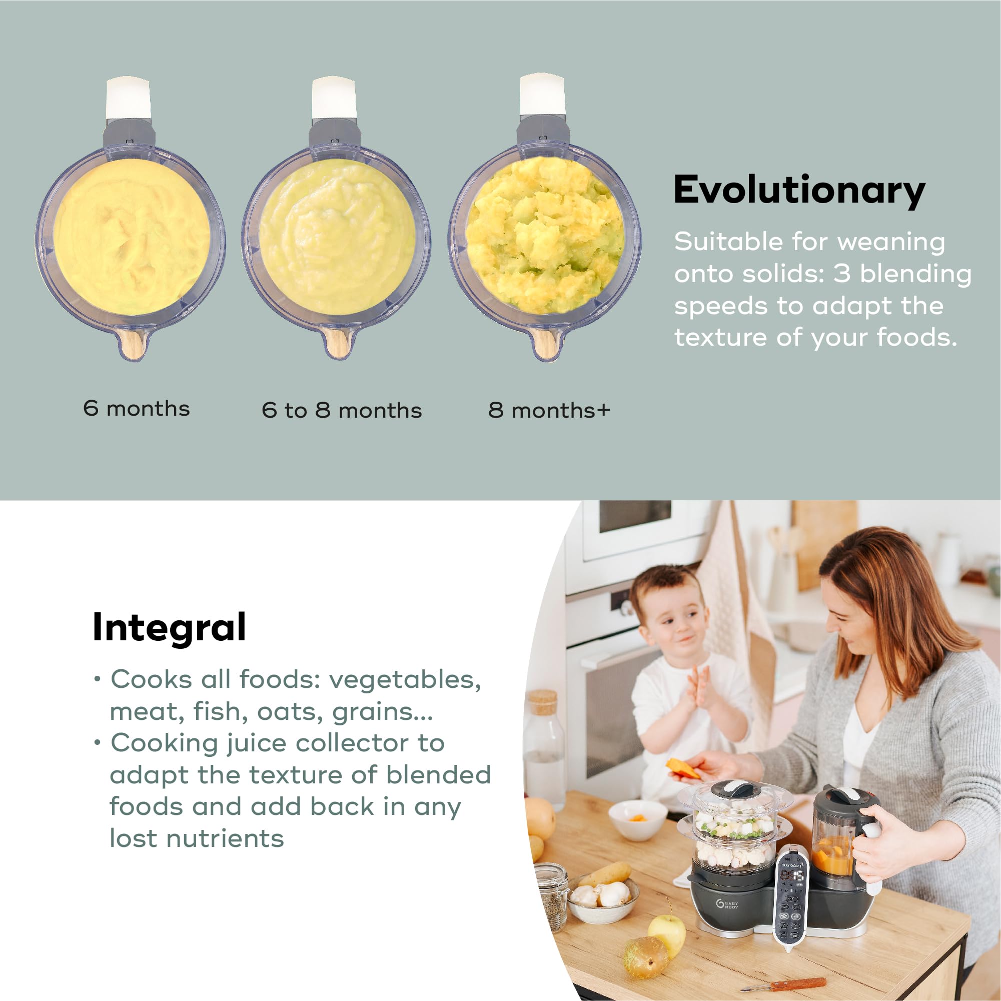 Babymoov Nutribaby Plus 6-in-1 Baby Food Maker & Steamer Blender | Baby Food Processor for Weaning with Warmer, Defroster & Sterilizer | Nutritionist Approved | Perfect for Homemade Baby Purees & Meal Prep (Grey)