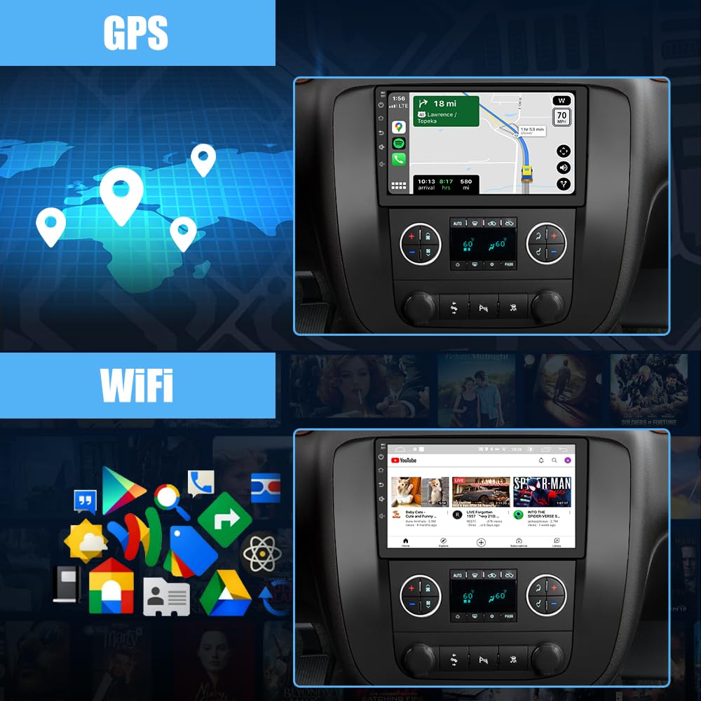 2007-2012 GMC Yukon Chevy Silverado Tahoe Suburban Android 13 Car Stereo Radio - Bluetooth, GPS Navigation & HD Touchscreen for Seamless Driving Experience