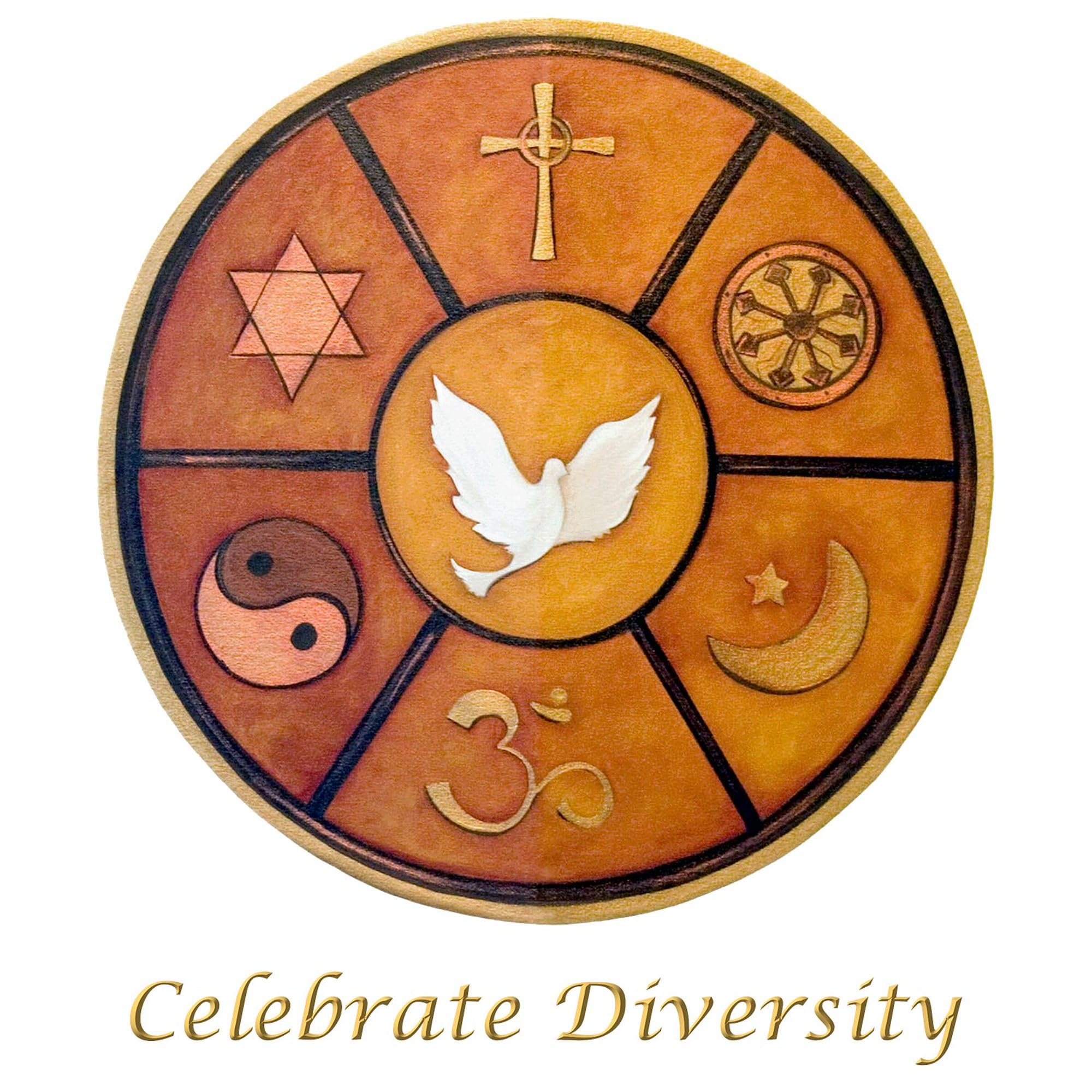 Interfaith Celebrate Diversity 3x3 Inch Square Bumper Sticker - Waterproof Vinyl Car Decal for Windows, Laptops & Notebooks - Perfect for Interfaith Events, Social Justice Advocacy & Cultural Celebrations