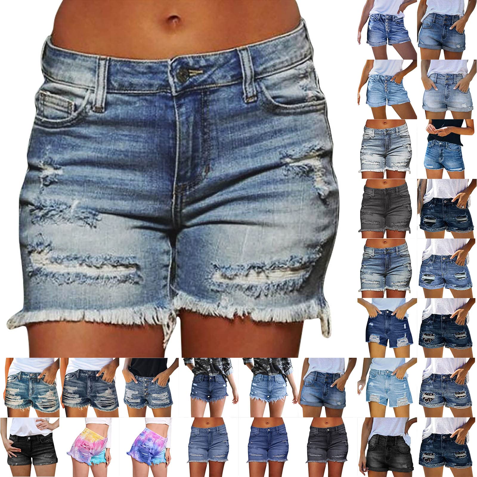 Women's High Waisted Ripped Denim Shorts - Vintage Stretch Summer Casual for Beach & Outings