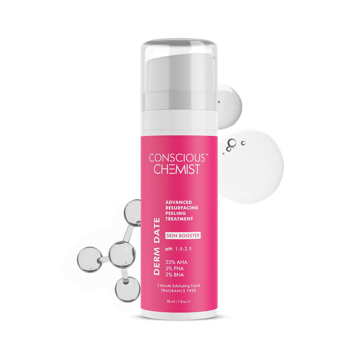 Conscious Chemist® 25% AHA, 2% BHA, 5% PHA Exfoliating Peel Solution - 30ml Anti-Aging Face Serum for Men & Women | Dermatologist Approved for Skin Resurfacing & Brightening | Perfect for Nighttime Skincare Routine & Acne Treatment