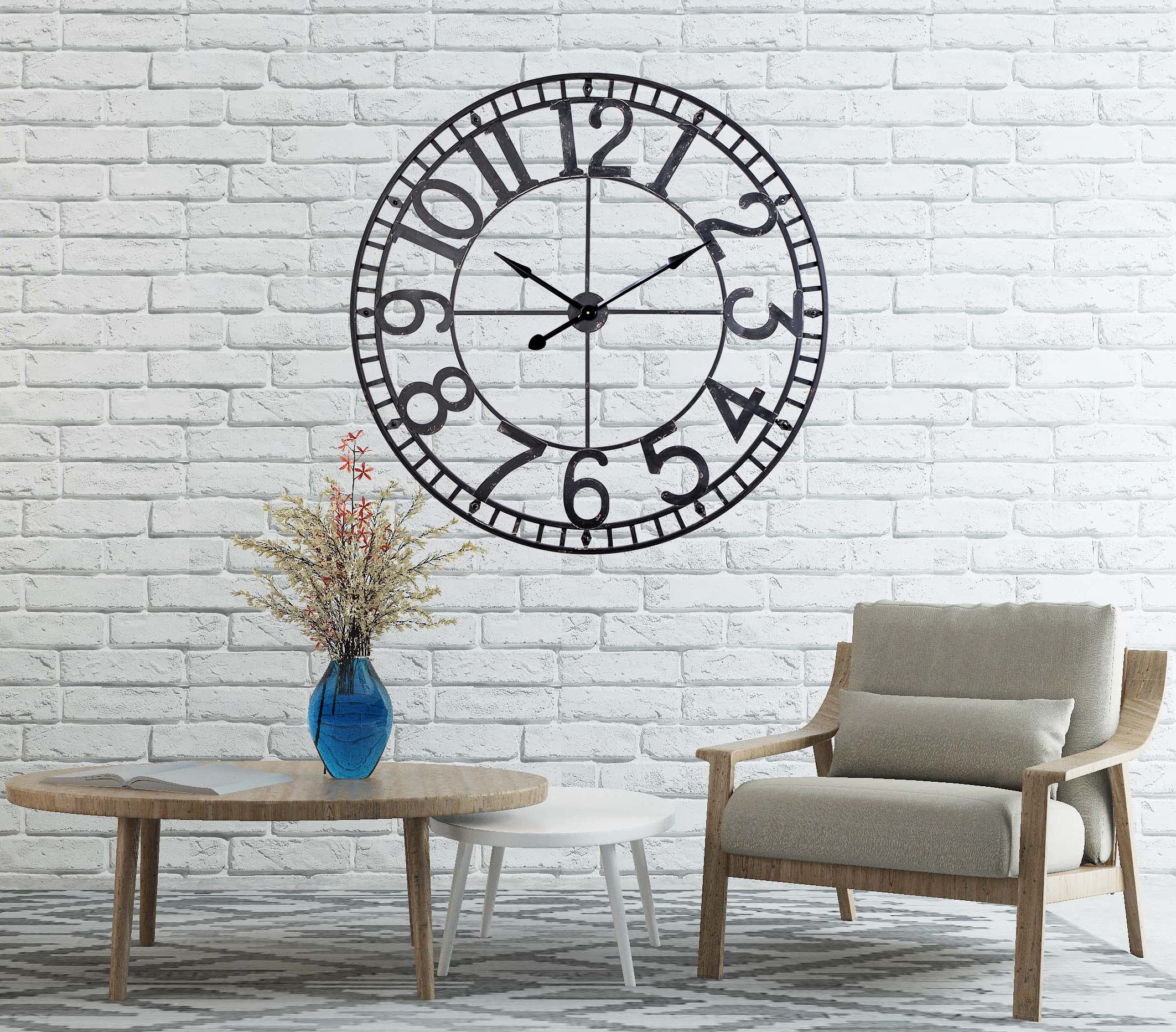 Industrial Wall Clock - Large Metal Clock for Living & Dining Room Decor (43.5