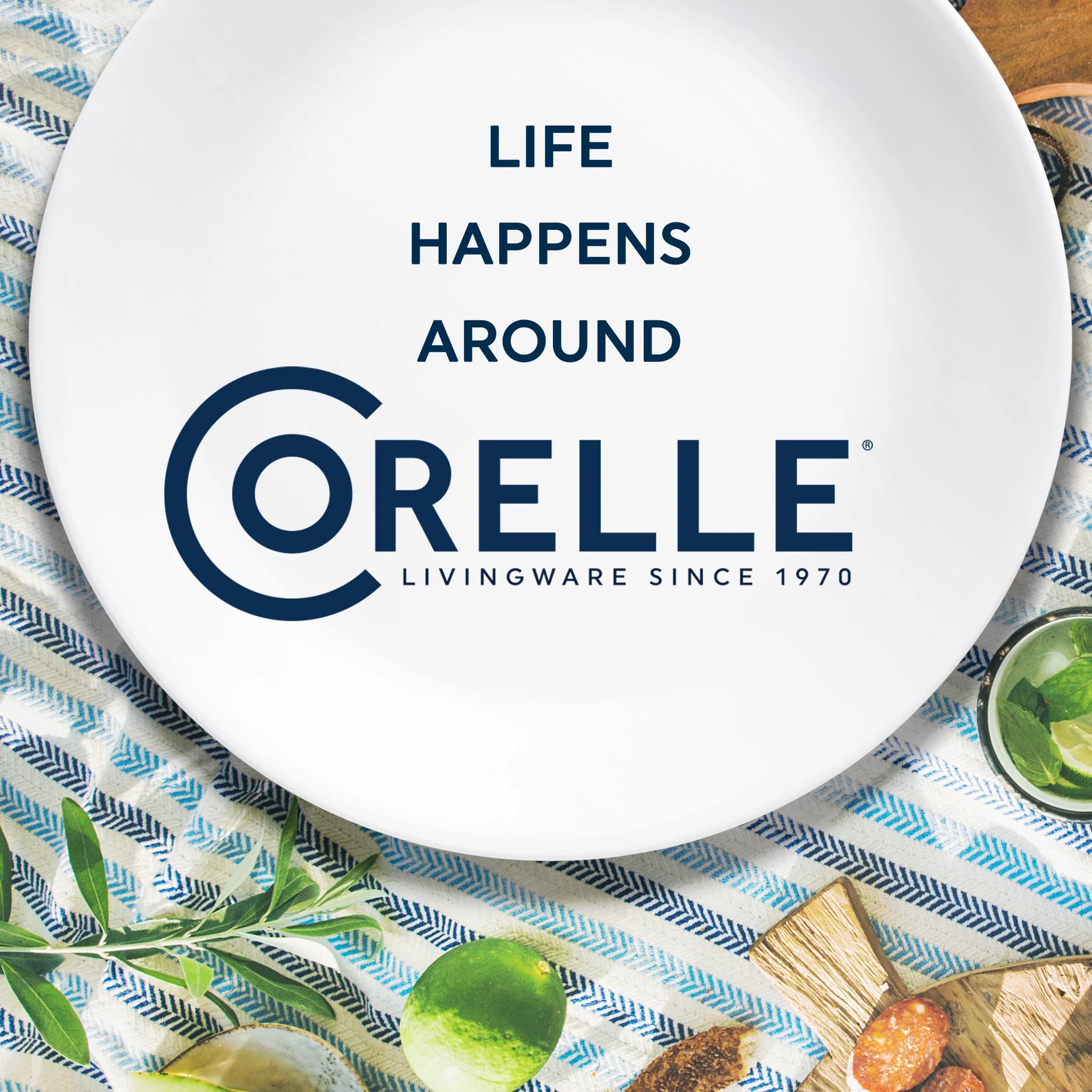 Corelle Vitrelle 18-Piece Dinnerware Set for 6 - Triple Layer Chip Resistant Glass Plates & Bowls - Lightweight Square Dishes - Simple Sketch Design - Perfect for Everyday Dining, Dinner Parties & Family Meals