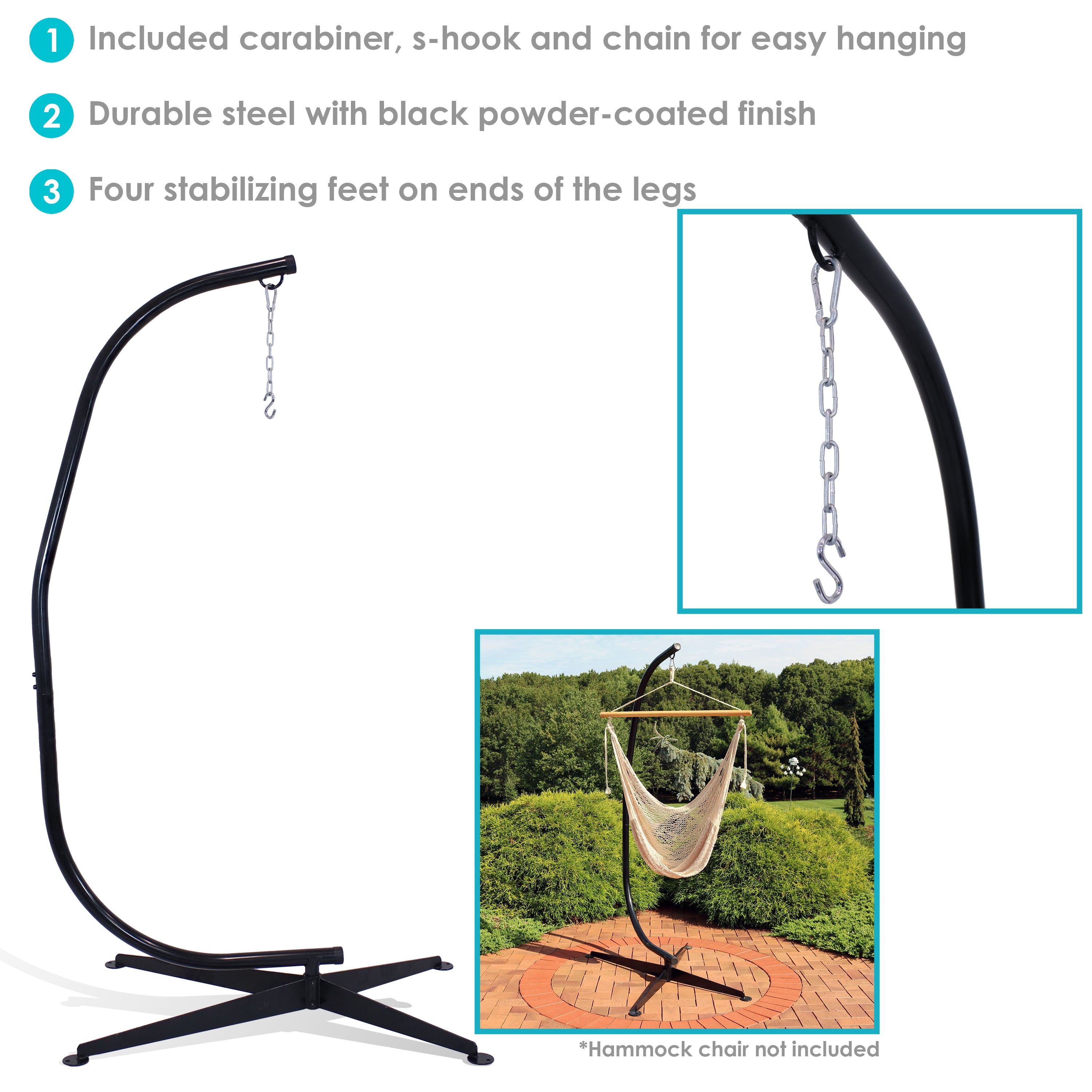 Sunnydaze Heavy Duty Hanging C Stand for Hammock Chair Swing - Outdoor Patio, Garden, Backyard Relaxation & Yoga Accessory