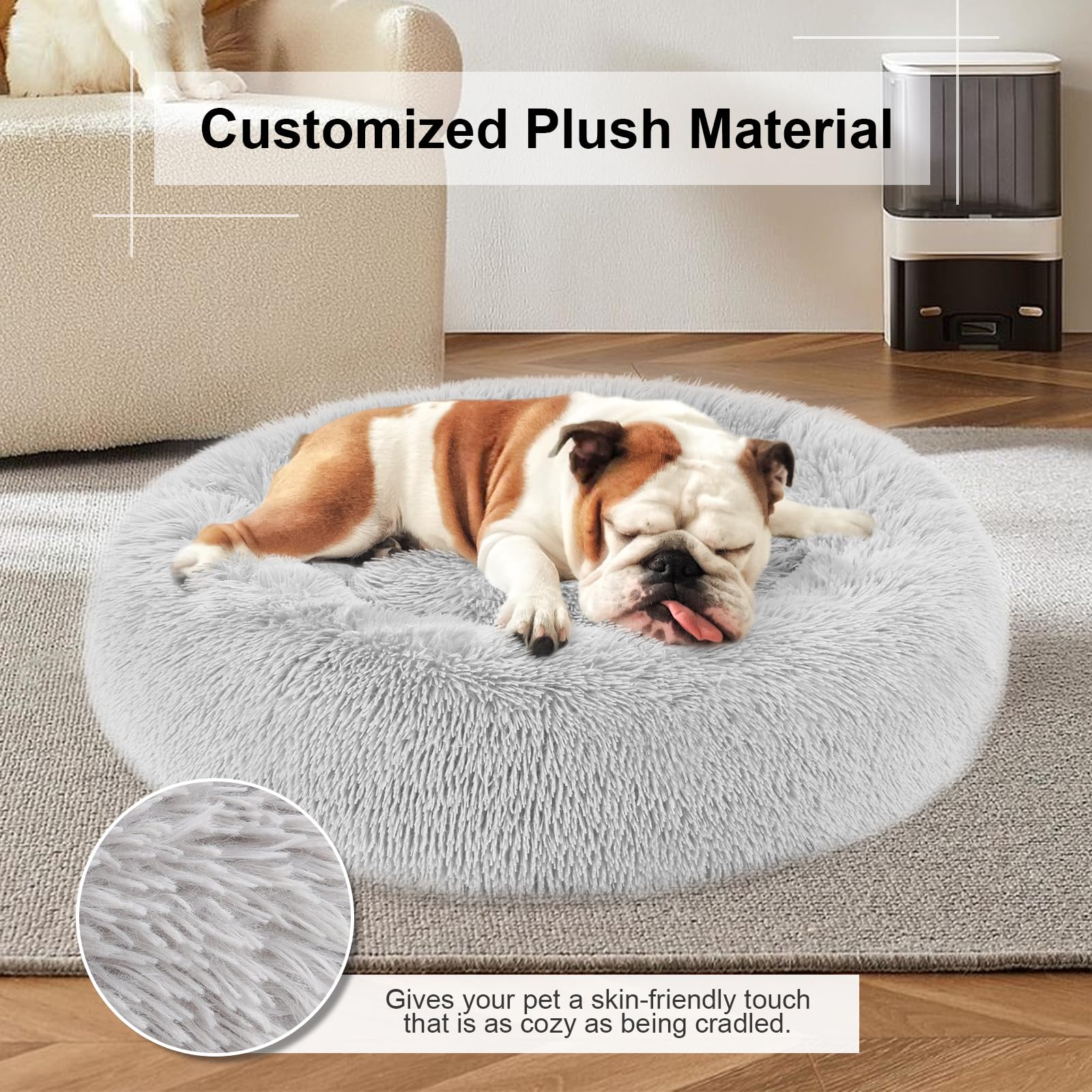 Soft Faux Fur Donut Pet Bed - Round Plush Cuddler for Dogs & Cats, Calming Bed for Small Medium Large Pets - Perfect for Home, Crate & Travel Use
