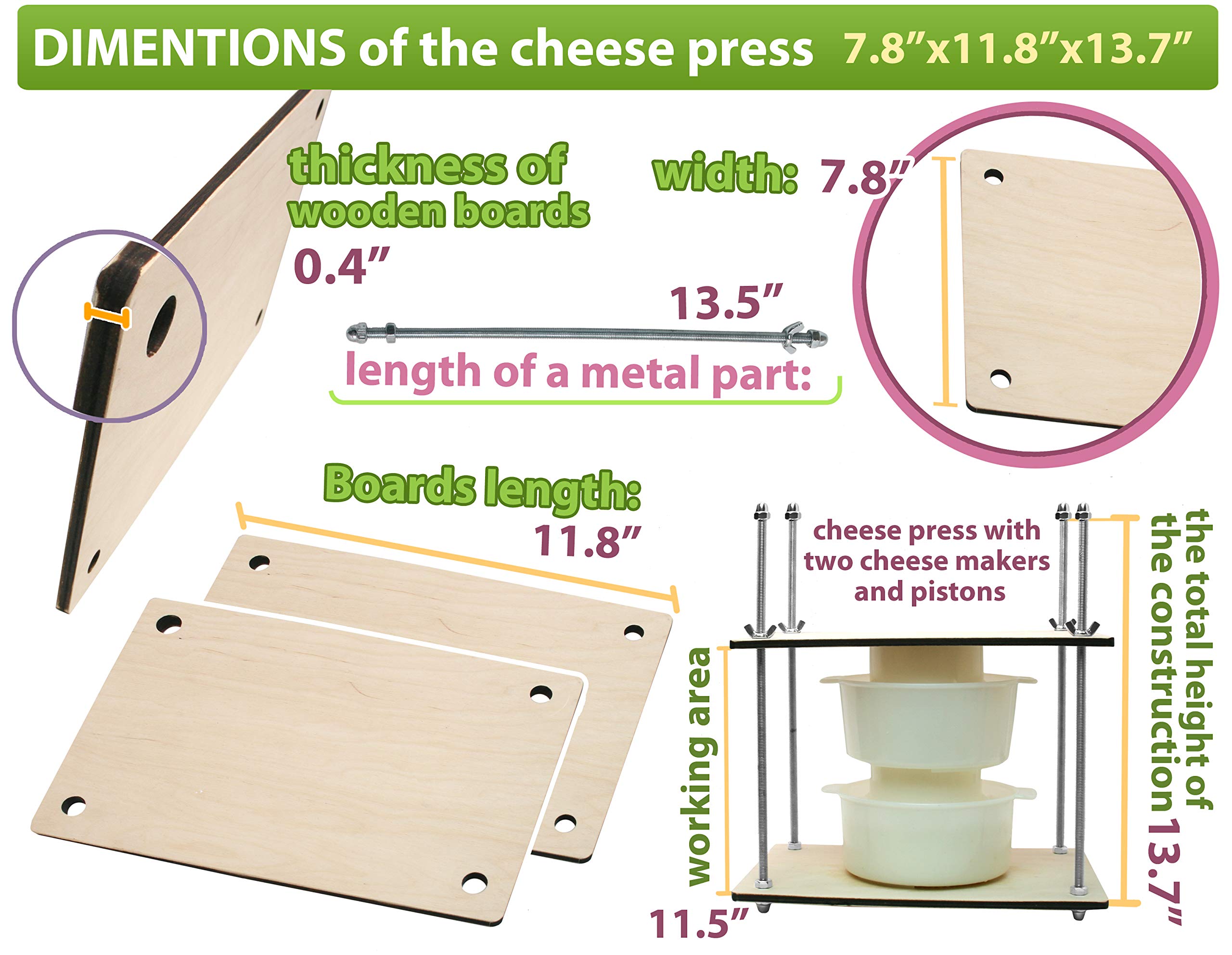 Premium Wooden Cheese Press Kit - 12