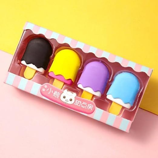 Avighna Sai Ice Cream Shaped Pencil Erasers for Kids - 4 Pack Cute Mini Erasers for School, Home & Office - Perfect Return Gifts & Party Favors - Fun Classroom Supplies & Desk Accessories