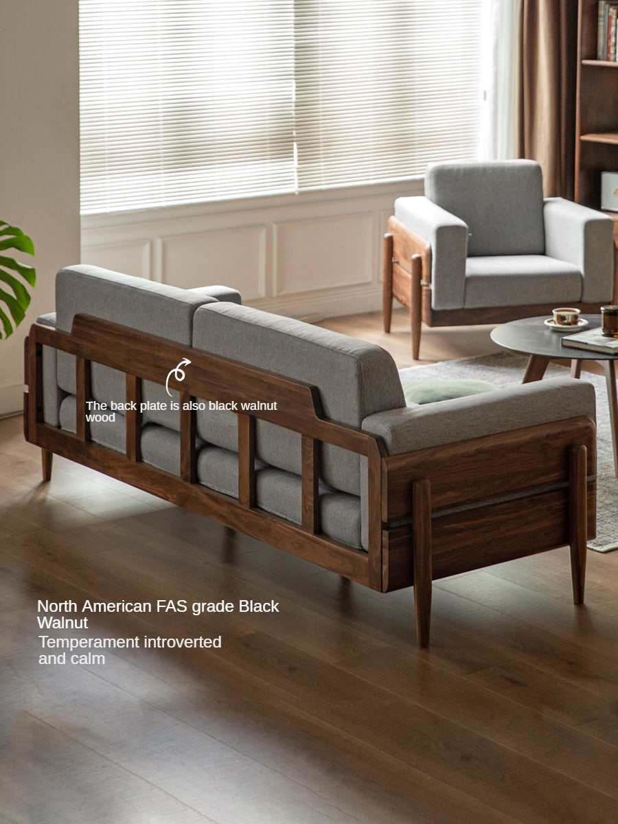 Premium Black Walnut Solid Wood Upholstered Fabric Sofa - Modern Living Room Furniture for Home, Office & Lounge Comfort