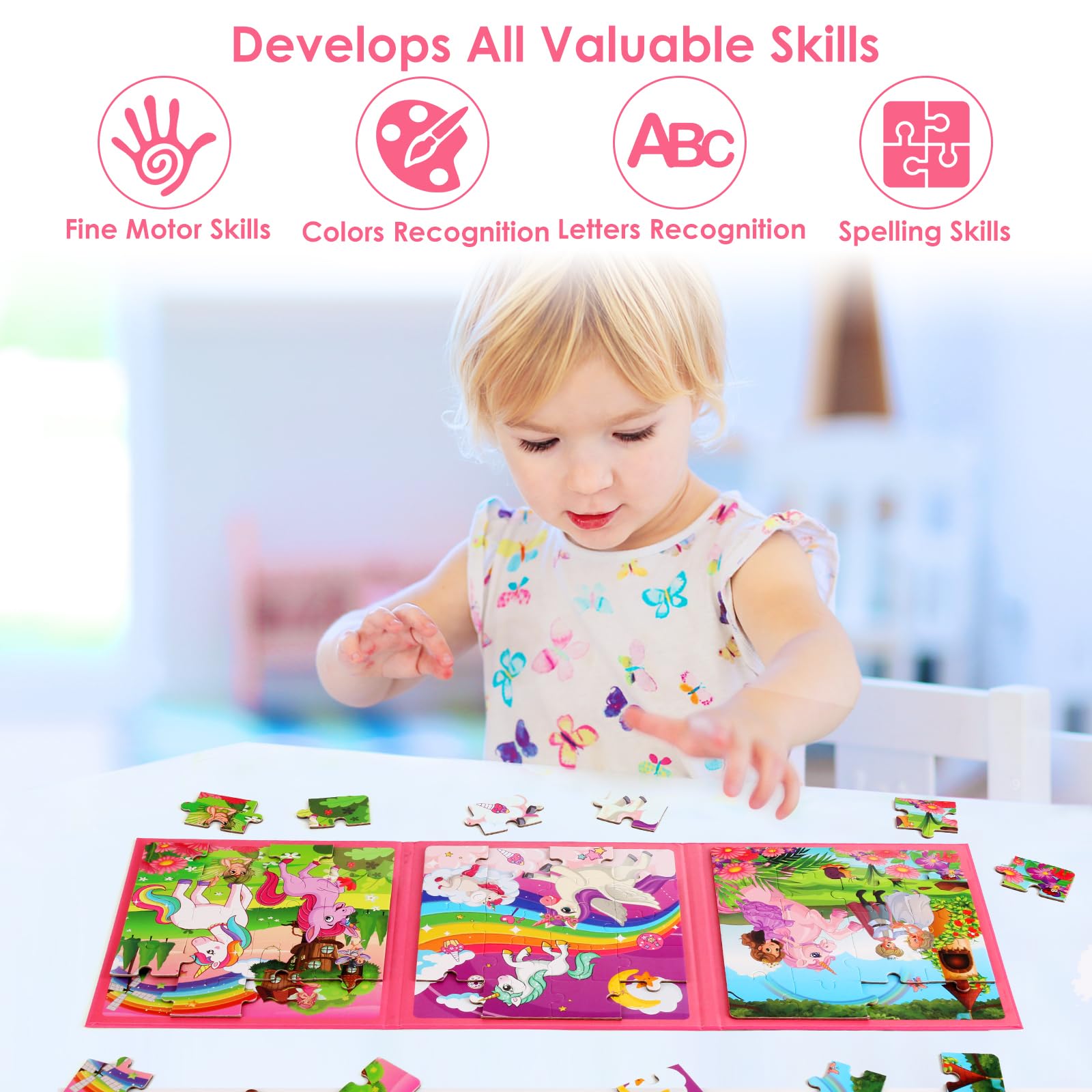 20-Piece Magnetic Unicorn Princess Puzzles for Kids Ages 3-6 | Educational Travel Learning Toys for Toddlers | Perfect Road Trip & Airplane Activities for Boys and Girls | STEM Early Childhood Development Gift