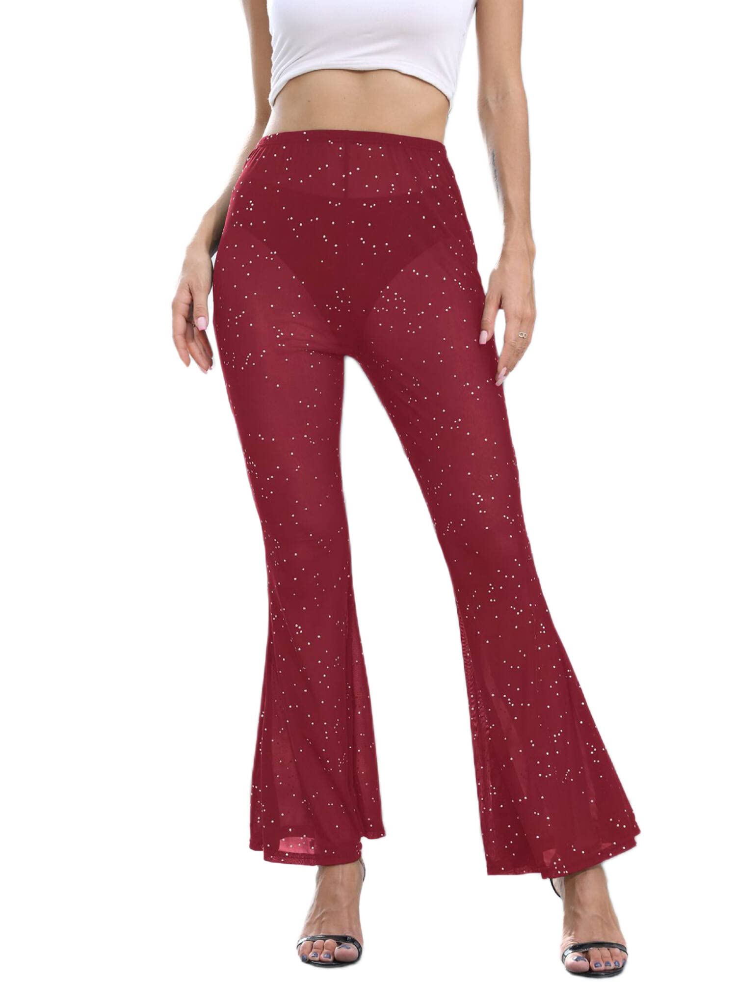 Sexy Dance Women Trousers Elastic Waist Solid Color Flared Pants High Stretch Bell Bottoms for Yoga, Party, Festival & Holiday Wear