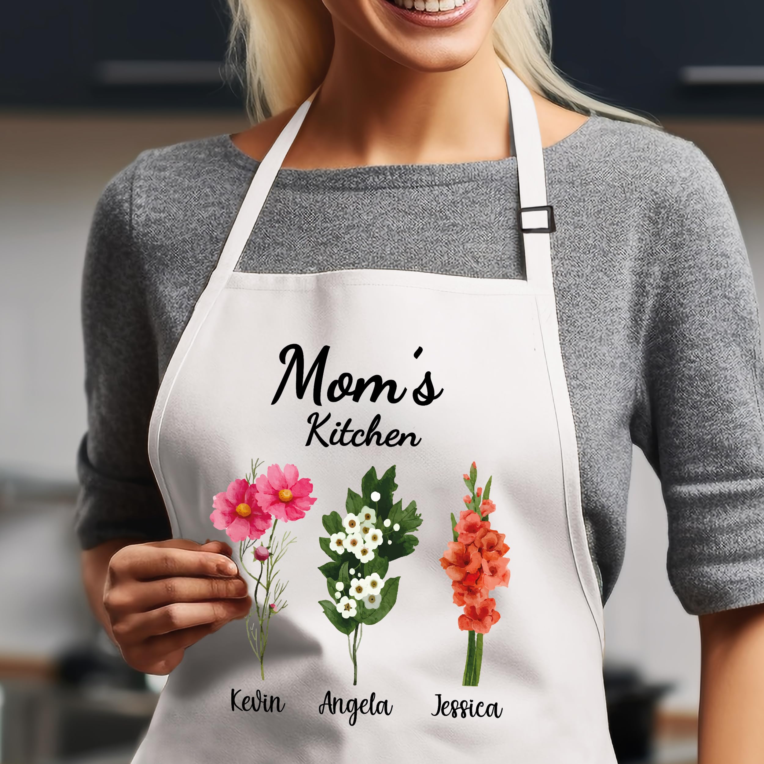 Personalized Apron for Women - Christmas, Birthday & Mother's Day Gift Ideas - Floral Design Kitchen Apron for Mom & Grandma - Perfect for Cooking, Baking and Gardening Activities