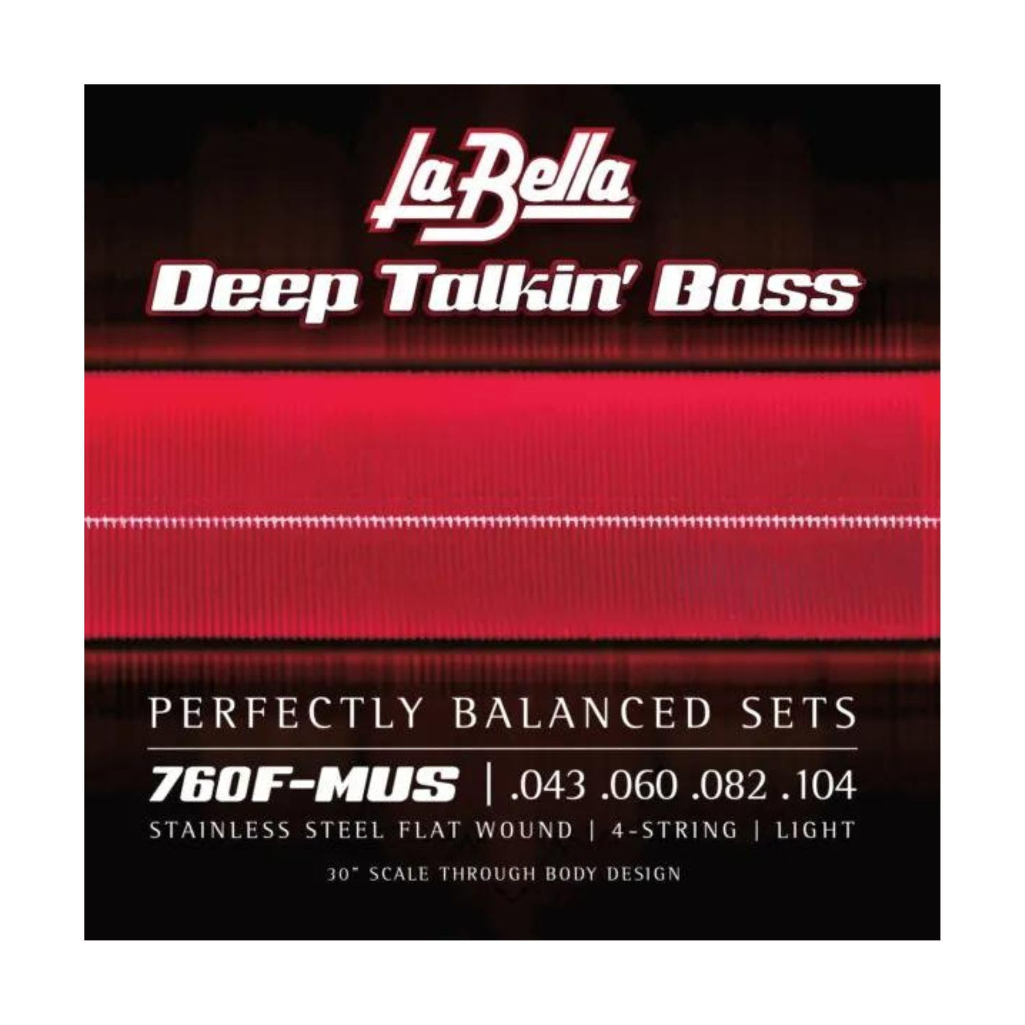 La Bella 760F-MUS Deep Talkin' Stainless Steel Flat Wound Bass Guitar Strings (4-String, Light Gauge 43-104) - Perfect for Jazz, Blues & Studio Recording