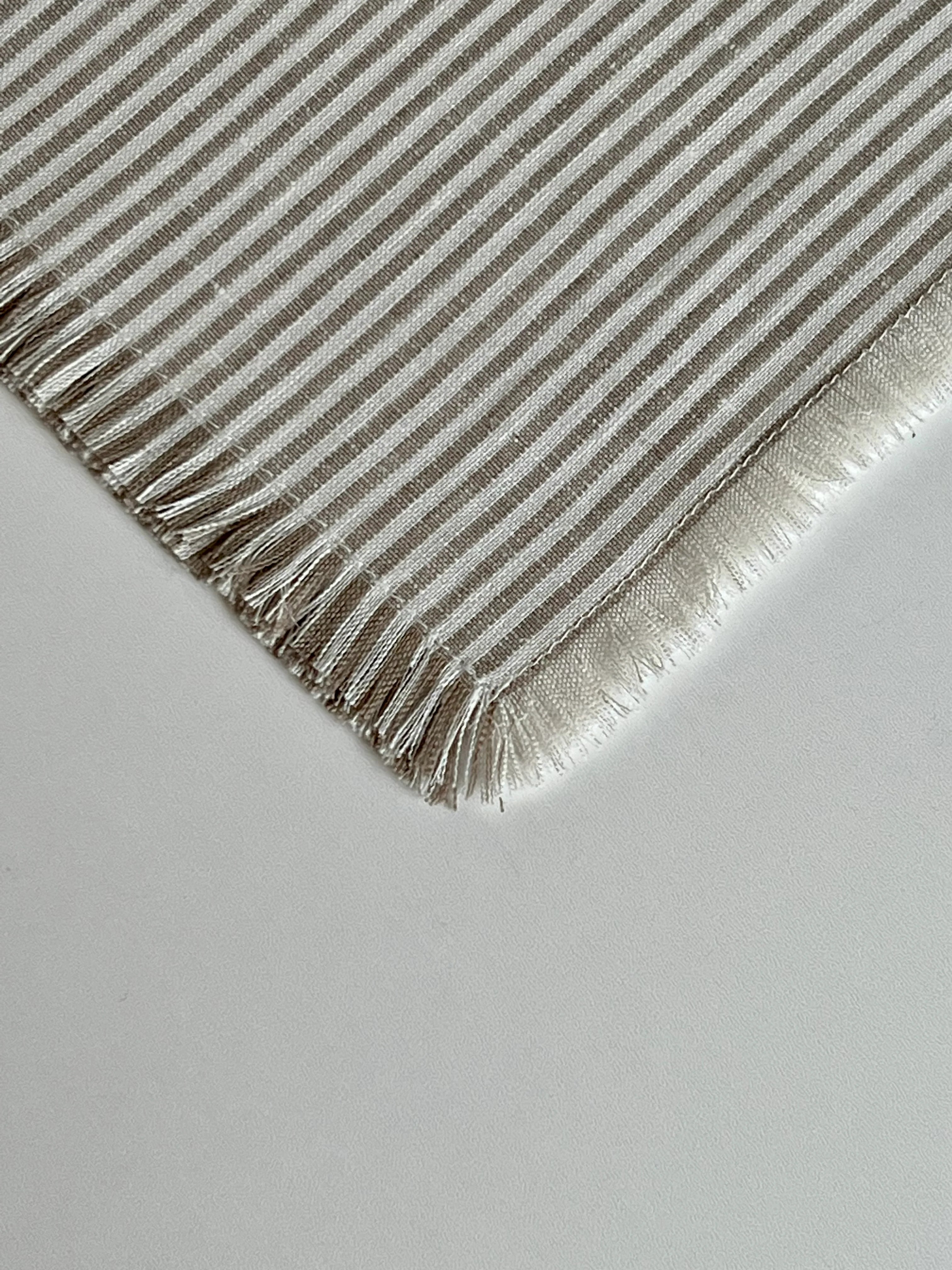 Premium Austin Fringed Linen Napkins Set of 4 - Beige & White Stripes for Elegant Dining, Wedding Decor, and Rustic Table Settings
