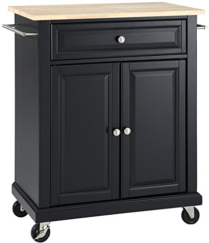 Crosley Furniture Cuisine Kitchen Island with Natural Wood Top - Black | Stylish Kitchen Cart with Storage for Small Spaces | Perfect for Meal Prep, Entertaining & Extra Counter Space