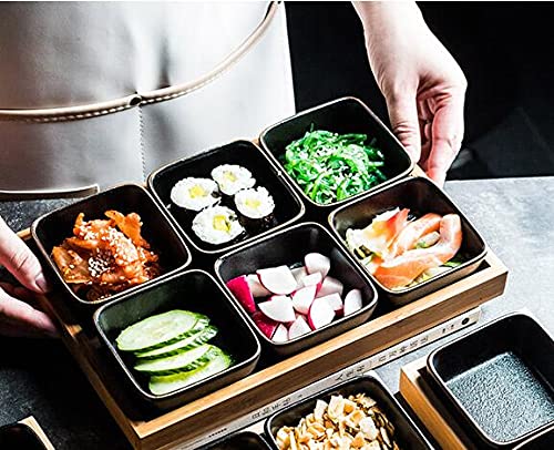 Colias Wing Classic Black Square Porcelain Side Dish Bowls - Set of 6 for Soy Sauce, Dipping & Seasoning | Perfect for Asian Cuisine, Sushi Restaurants & Home Dining