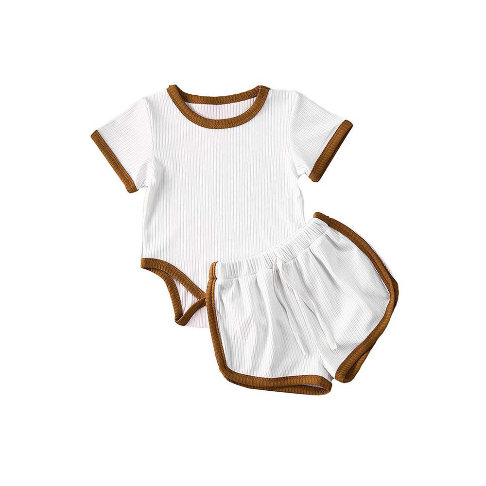 Baby Boys & Girls Ribbed Knit Romper Bodysuit with Drawstring Shorts Outfits Set - Soft Summer Infant Clothes for Playtime & Outings