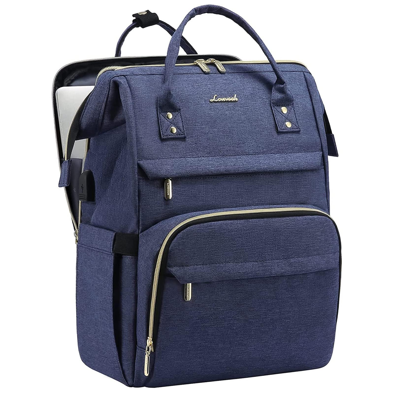 LOVEVOOK Women's 15.6 Inch Laptop Backpack - Water Resistant Anti-Theft Travel Backpack with USB Charging Port & Laptop Compartment - Perfect for Work, School, College, Business Trips & Commuting - Navy Blue