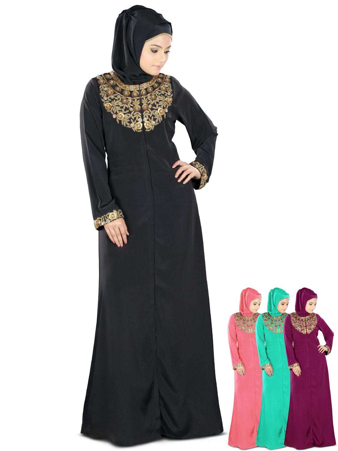 Fiddah Gold Hand Embroidered Burqa - Premium Islamic Veil for Women - Perfect for Prayer, Modest Fashion & Special Occasions