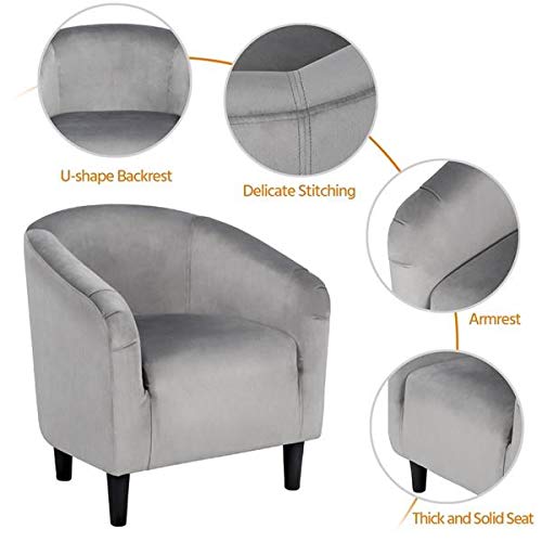 Yaheetech Velvet Accent Chairs Set of 2 - Cozy Barrel Chairs with Soft Padded Seat for Living Room, Bedroom, Office - Light Gray Modern Lounge Chairs for Reading Nook, Waiting Area & Home Decor