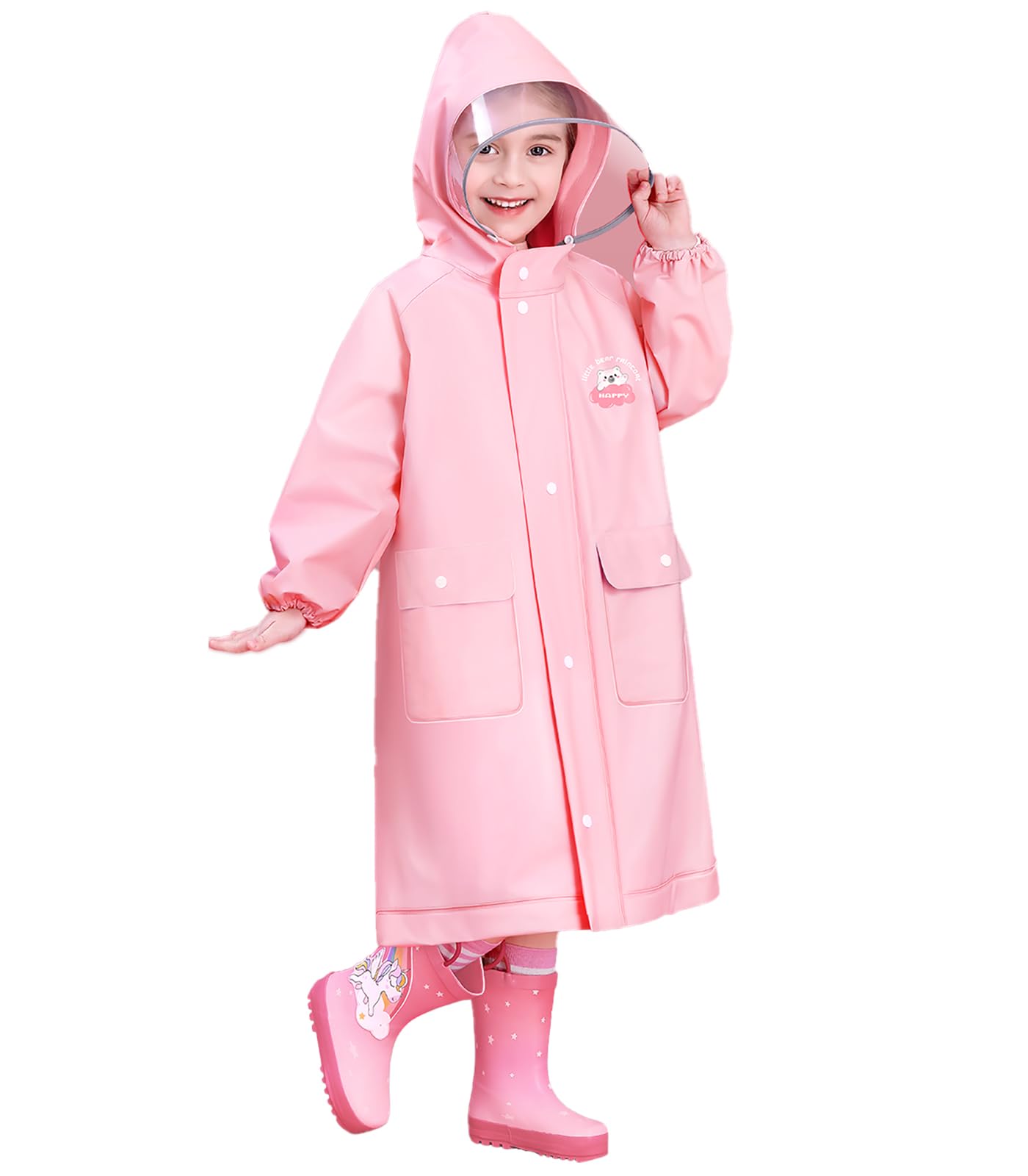 Kids Raincoat with Backpack Pocket - Boys & Girls Waterproof Rain Poncho Jacket with Reflective Strip for School & Outdoor Play
