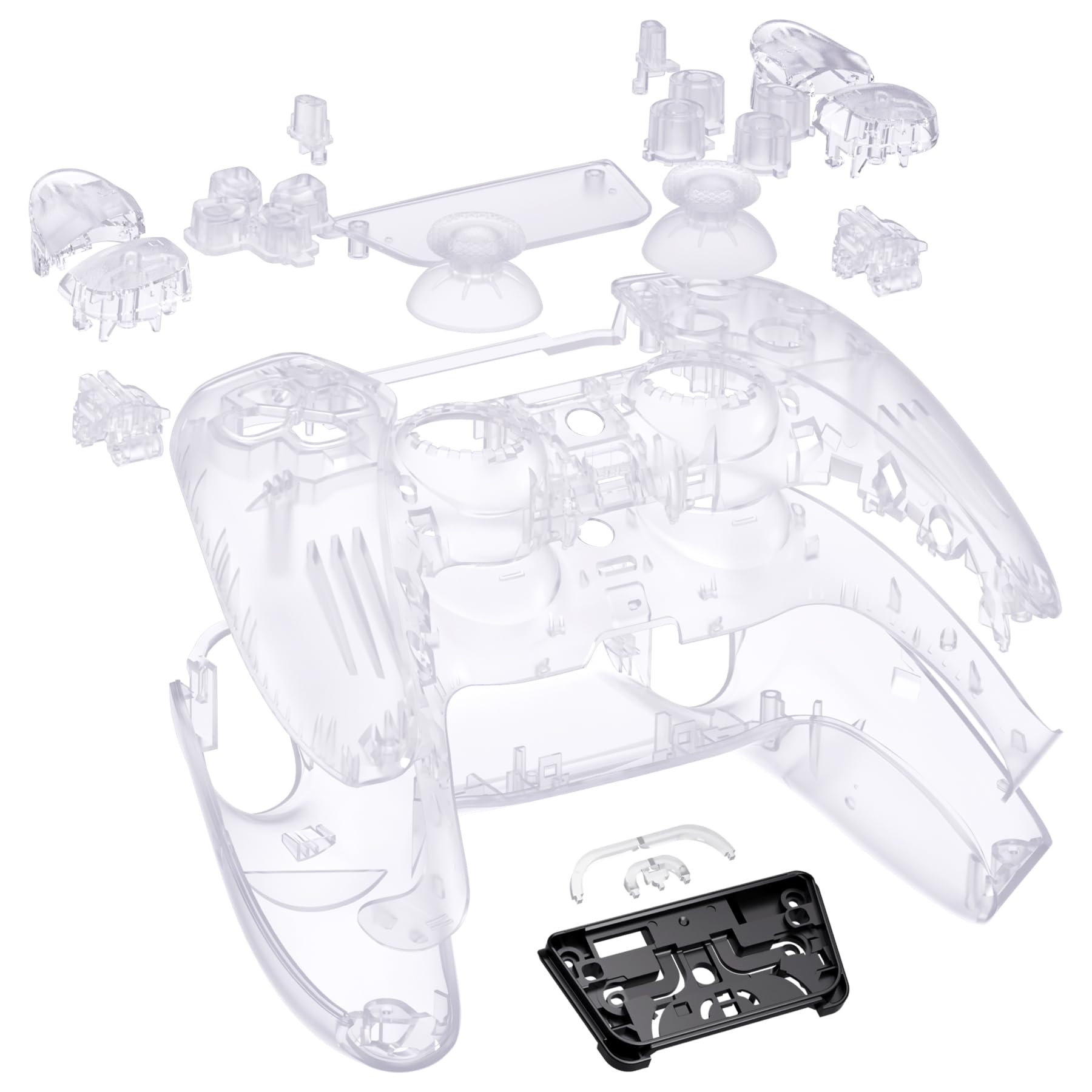 eXtremeRate Clear PS5 Controller Shell Replacement Kit - Full Set with Buttons & Touchpad Cover for BDM-030/040/050 Models | Custom Decorative Front & Back Plates | Gaming Accessories for Enhanced PS5 Experience