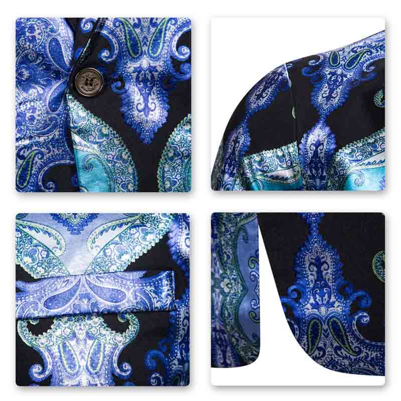 Men's Slim Fit Casual Printed Floral Blazer Jacket - Stylish Blue Party Coat for Weddings, Dates & Office Wear