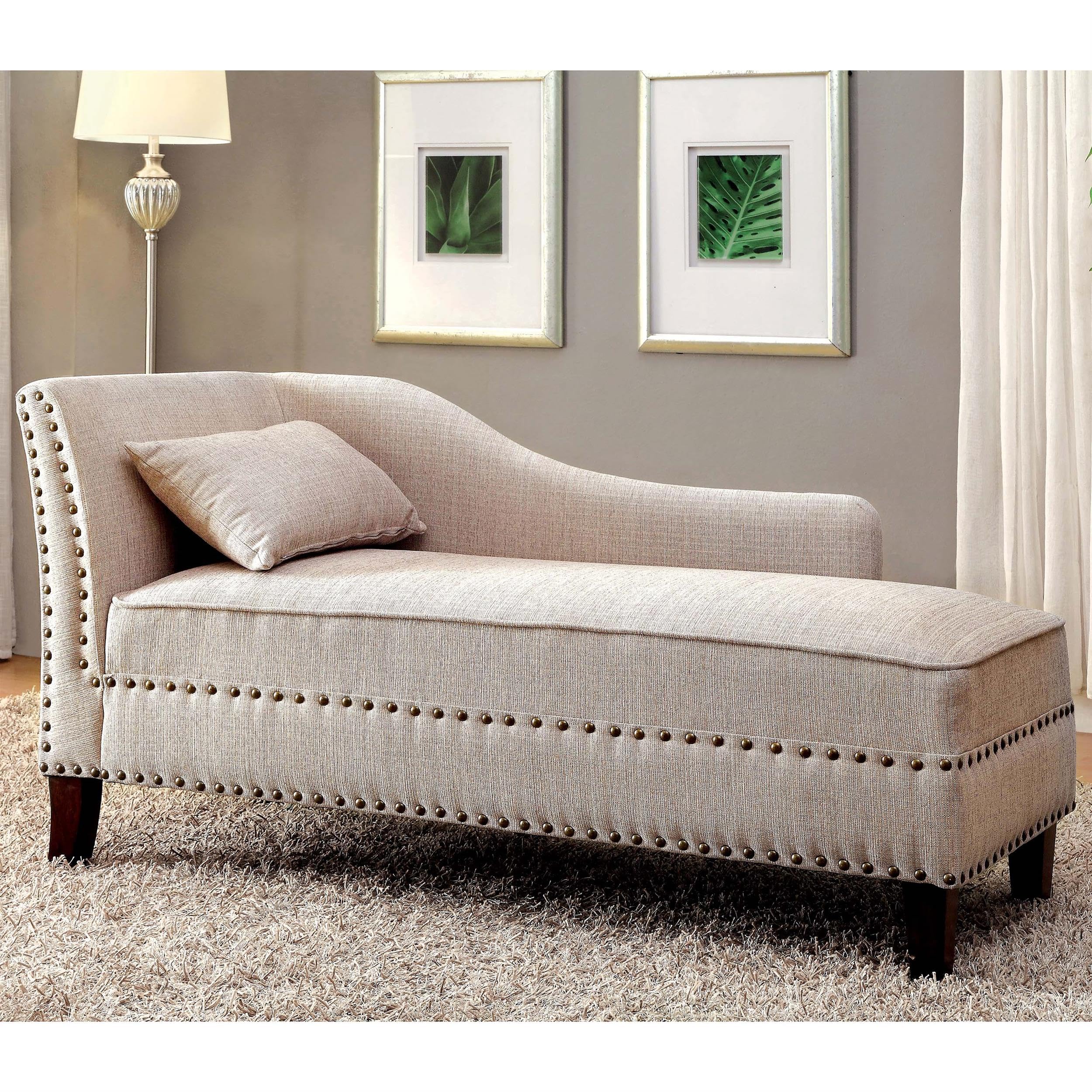 Furniture of America Jazlyn Modern Fabric Nailhead Accent Chaise Lounge in Beige - Perfect for Living Room, Bedroom or Office Relaxation