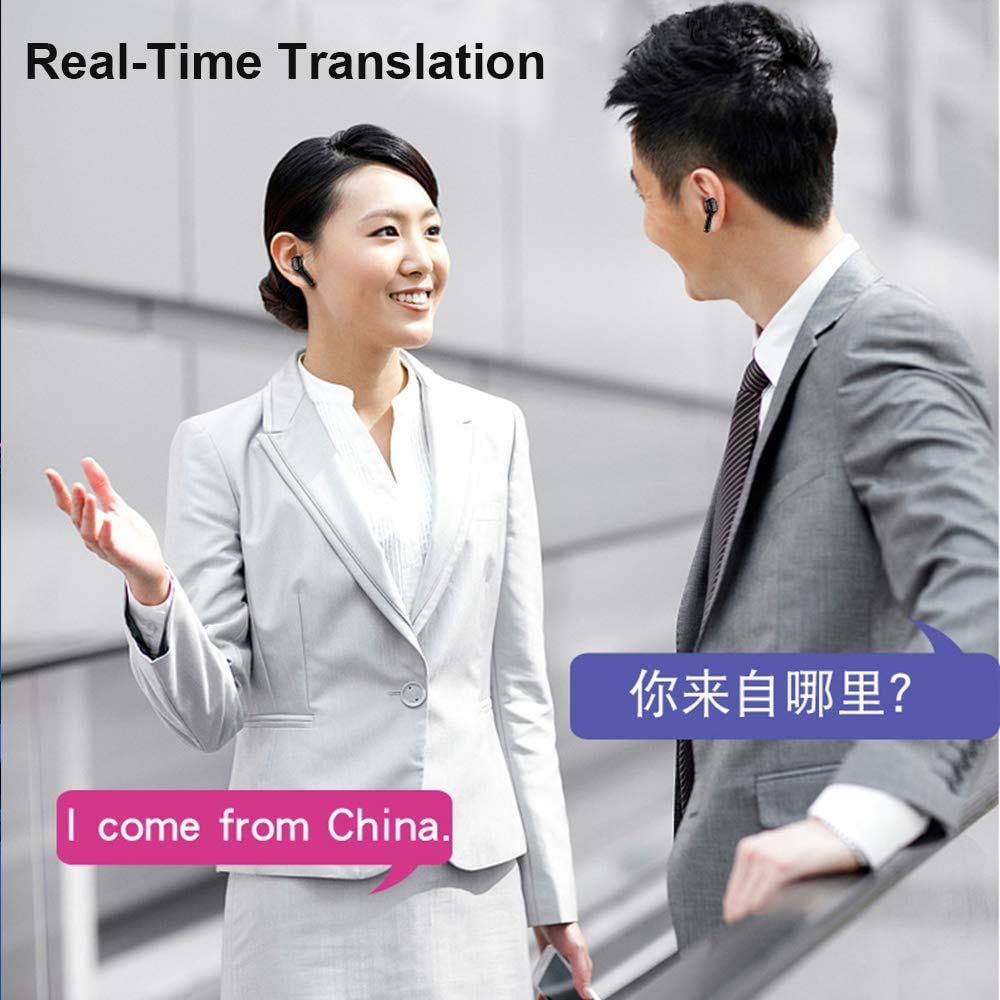 Portable Bluetooth Smart Language Translator Device - Multi-Language Electronic Translator for Travel, Business & Learning | Wireless Headset for Sports & Meetings | Black