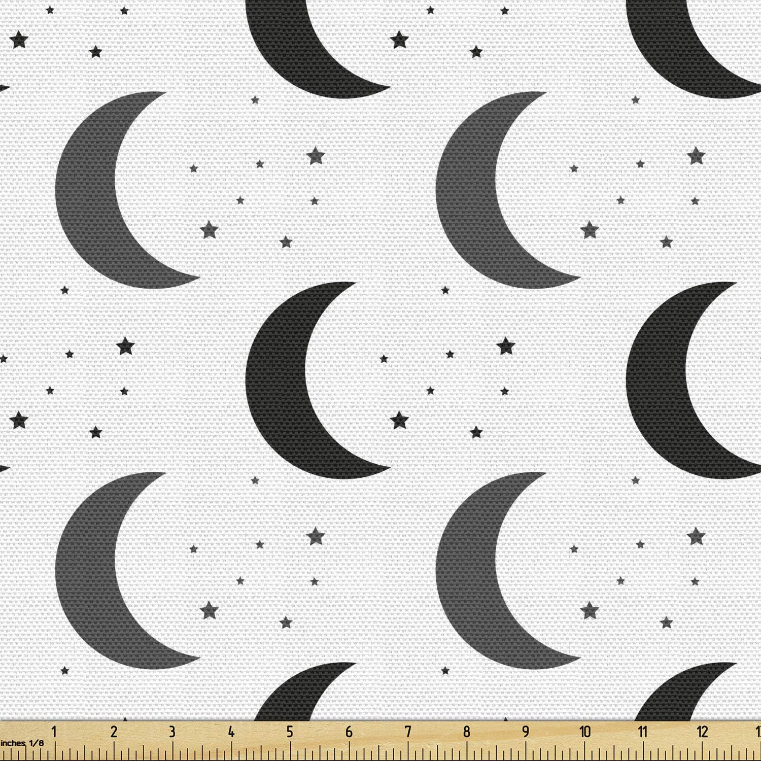 Ambesonne Moon and Stars Fabric by The Yard - Dark Grey & White Boho Space Themed Decorative Fabric for Upholstery, Curtains, DIY Home Decor (10 Yards) - Perfect for Bedroom, Living Room & Bohemian Style Interiors