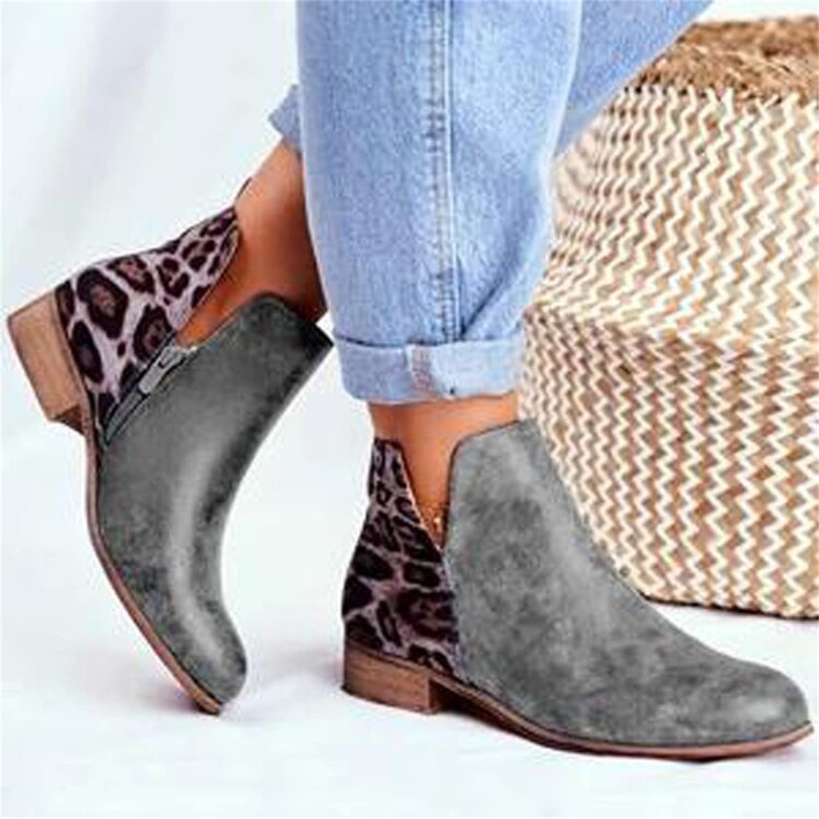 Lausiuoe Women's Ankle Booties - Low Heel Cut Out Western Boots with Chunky Block Heel | Slip On Casual & Dressy Shoes for Everyday Wear, Office & Night Out