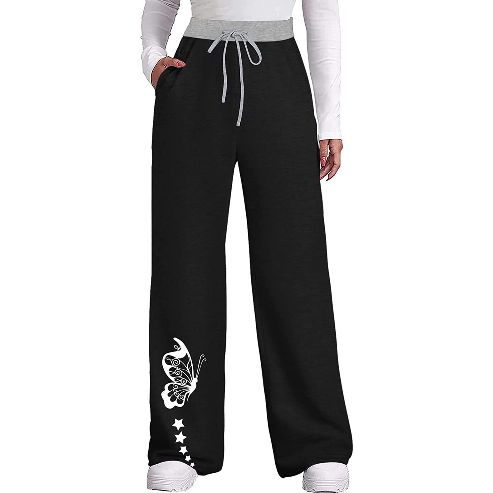 APIVOE Women's Bootcut Sweatpants with Pockets - Elastic Drawstring Wide Leg Lounge Pants for Running, Yoga & Athletic Wear - Soft Comfortable Casual Pants for Home, Gym and Outdoor Activities