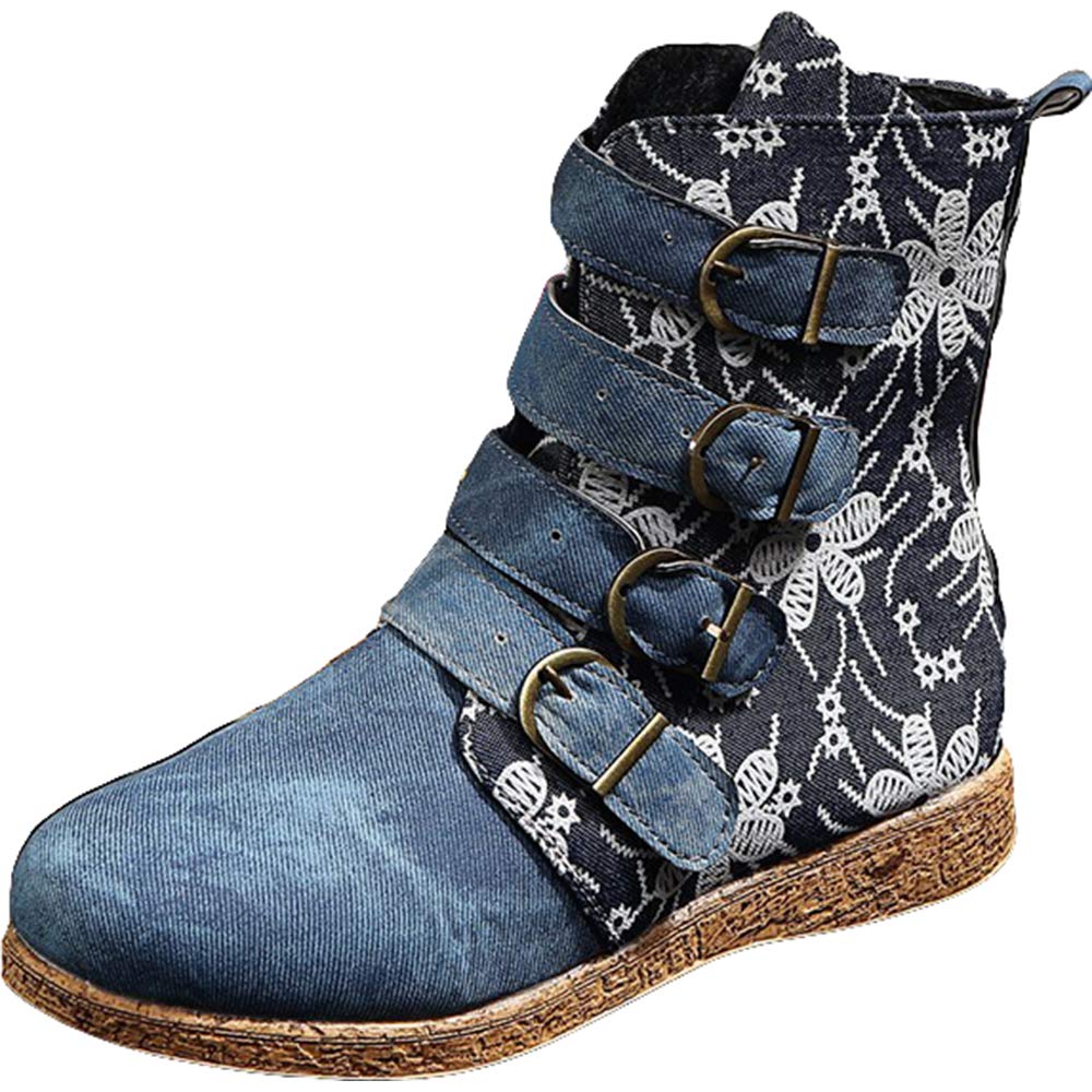YSMIIH Women's Winter Snow Boots - Waterproof Lined Ankle Booties with Zipper & Buckle, Warm Round Toe Casual Shoes for Snowy Days, Outdoor Walking and Cold Weather Fashion