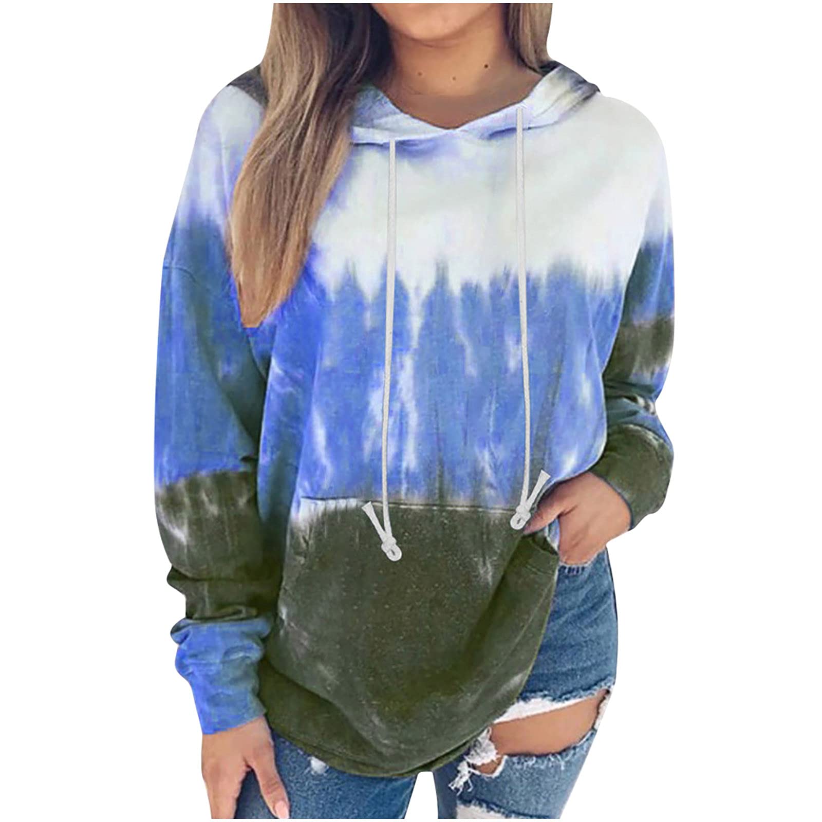 Trendy Women's Tie Dye Sweatshirt - Long Sleeve Pullover with Drawstring for Casual Wear | Perfect for Fall Fashion, Weekend Outings & Cozy Loungewear
