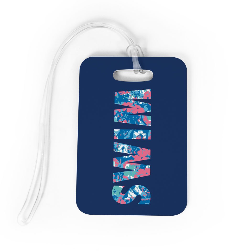 ChalkTalkSPORTS Floral Swimming Luggage Tag - Customizable Personal Info on Back - Medium Size Waterproof Bag Tag for Swim Meets, Travel & Pool Accessories
