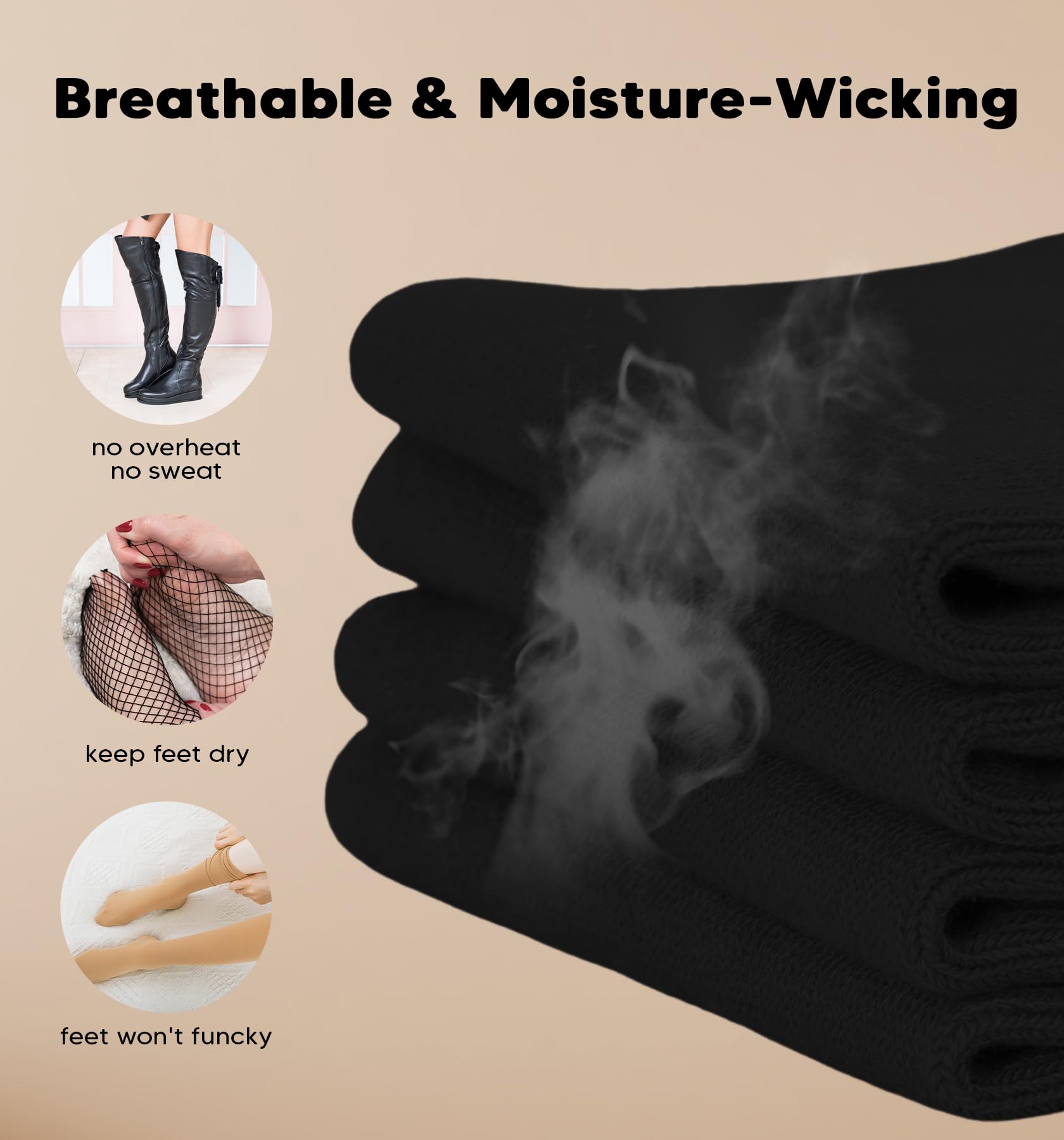 4 Pairs Bamboo Knee High Socks for Women - Breathable Thin Dress Socks - Lightweight Stockings for Work, Yoga & Everyday Comfort