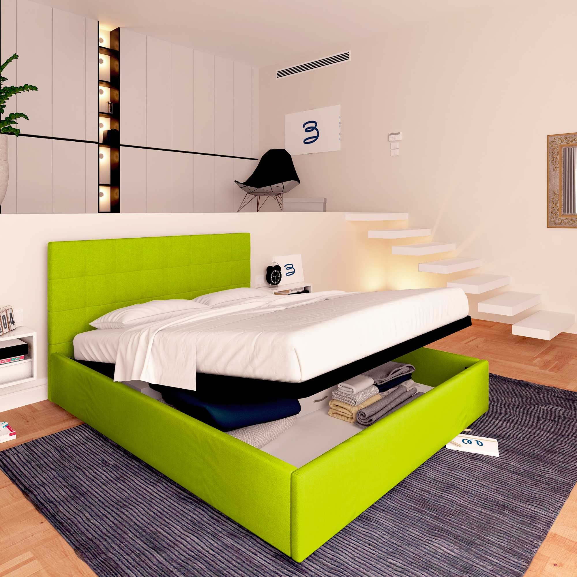 Baldiflex Single Bed with Storage, Synthetic Leather Dublin Model, Slatted Base for Single Mattresses, 160 x 190 cm, Elegant Headboard, Apple Green - Perfect for Small Bedrooms, Guest Rooms & Studio Apartments