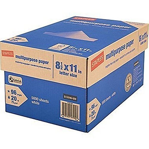Staples Multipurpose Copy Paper for Copier & Fax Machine - Acid Free, 20 lb, 5000 Sheets/Case, Bright White | Ideal for Office Printing, School Projects & Home Office Documents