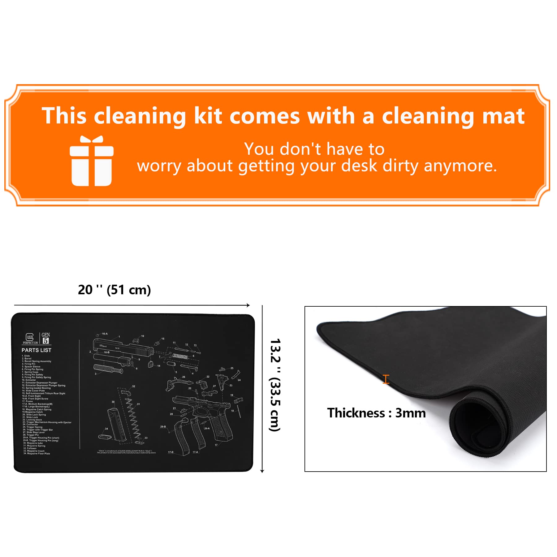 Raiseek Universal Gun Cleaning Kit for Rifle, Pistol & Shotgun - All-in-One Gun Cleaning Supplies with Jags, Brushes & Cleaning Mat - Lightweight Organized Carrying Case Included - Perfect for Hunting, Shooting Range & Firearm Maintenance