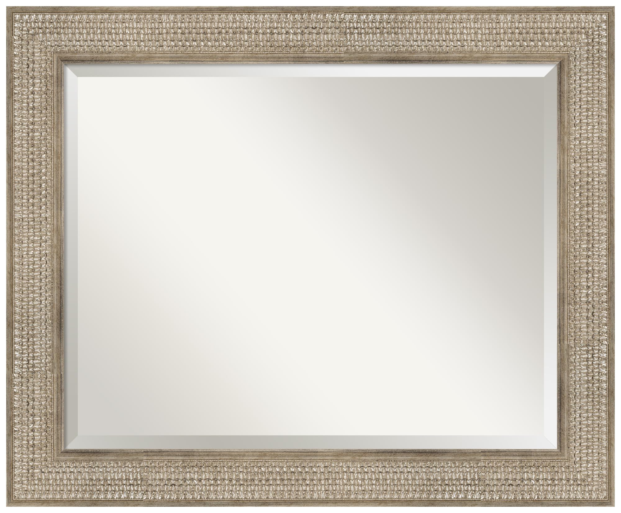 Amanti Art Silver Bathroom Mirror 28x34 Inches - Traditional Wood Frame Over Sink Vanity Mirror with Beveled Edge - Horizontal or Vertical Hanging for Bathroom Wall Decor - Perfect for Modern and Classic Bathroom Designs