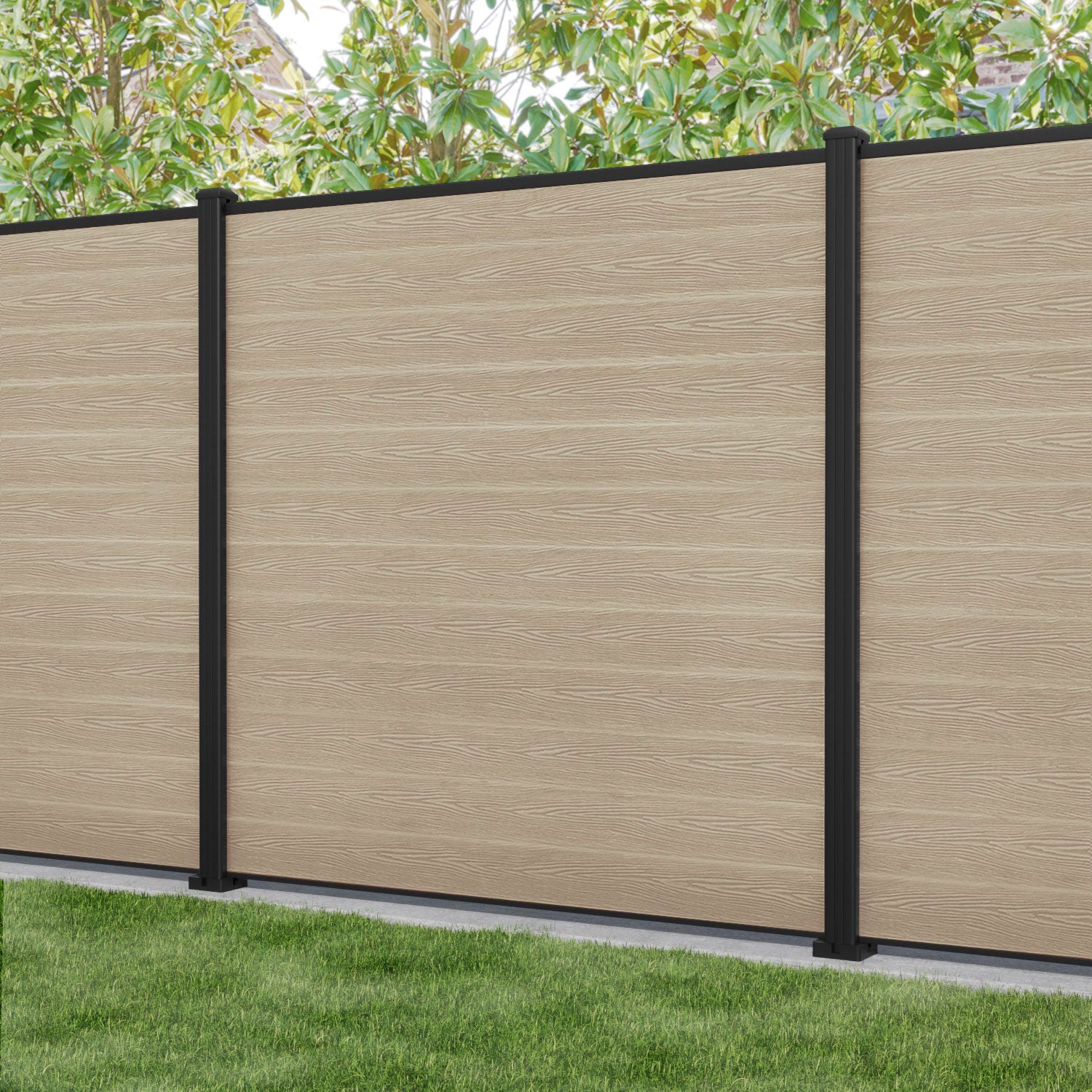 Classic Light Oak Fence Panel with Aluminum Posts - Durable Outdoor Privacy Fence for Backyard, Garden, and Pool Areas