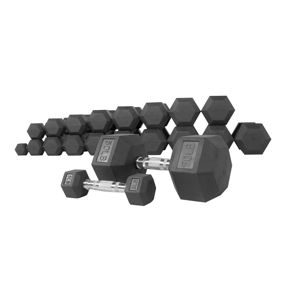 Inspire Fitness 550 lb Rubber Hex Dumbbell Set (5-50 lb) - Premium Rubber Coated Weight Set for Home Gym & Professional Use - Strength Training Equipment for CrossFit, Bodybuilding & Fitness Workouts