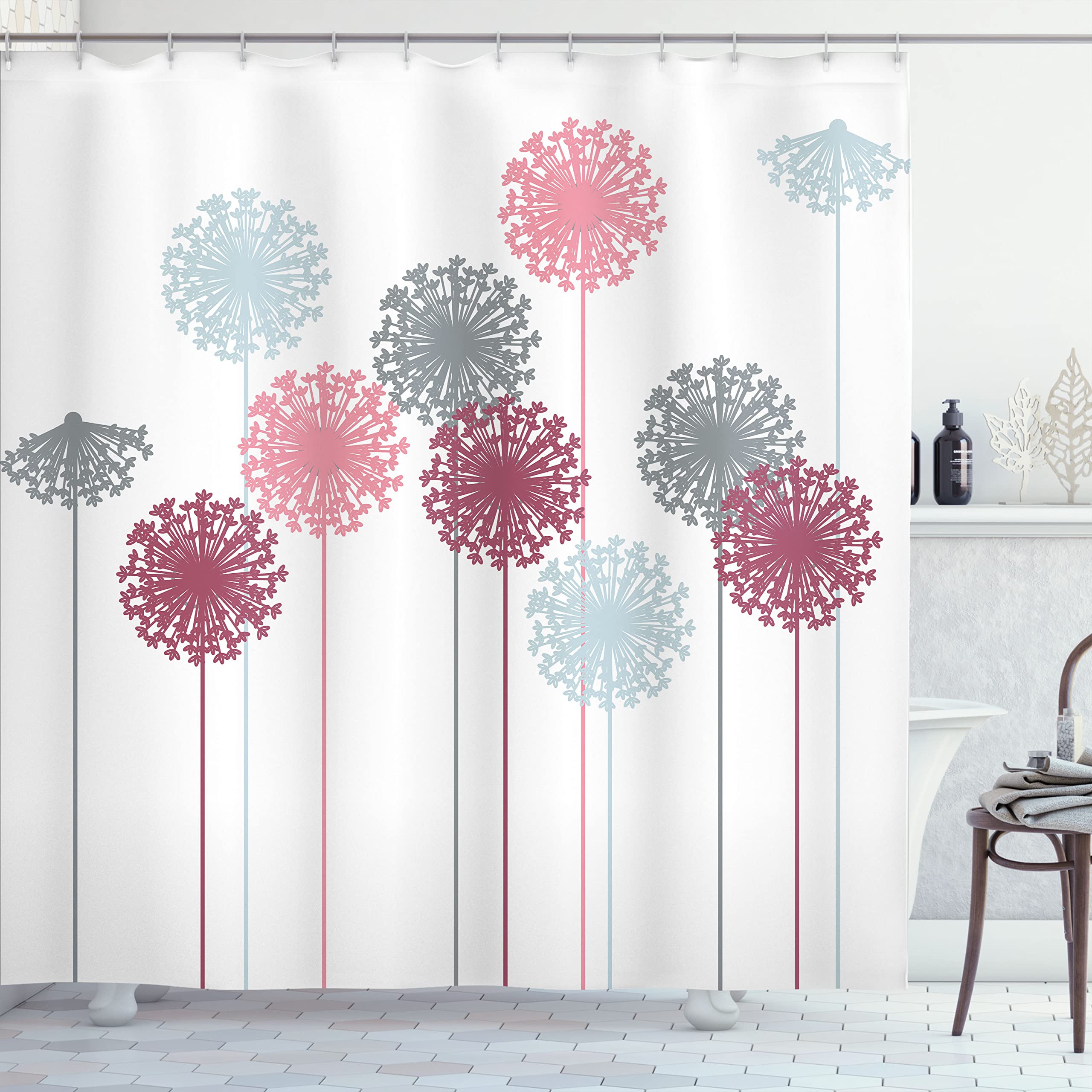 Ambesonne Dandelion Shower Curtain - Abstract Wildflower Silhouette Bathroom Decor, 69x75 Inch Purple Grey Fabric Set with Hooks | Botanical Meadow Theme for Summer | Perfect for Bathroom, Guest Room & Spa Decor