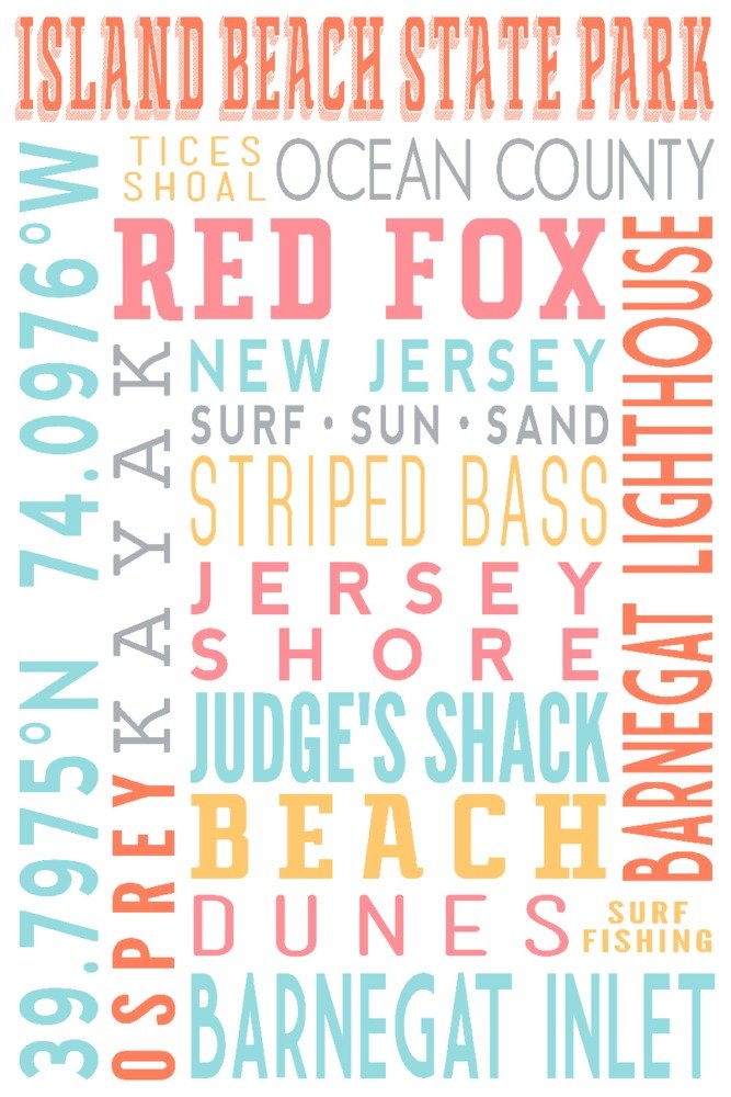 Lantern Press Island Beach State Park New Jersey Typography Art - 12x18 Wrapped Canvas Wall Decor for Living Room, Bedroom & Office