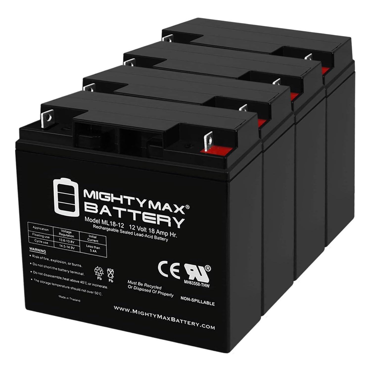 Mighty Max 12V 18AH SLA Replacement Battery for Panterra Fusion 750 Scooter - 4 Pack - Perfect for Electric Scooters, Mobility Devices & Power Backup Systems