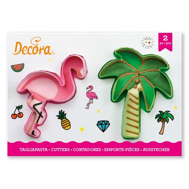 CAKE DECOR™ 2-Piece Flamingo & Palm Tree Plastic Cookie Cutters Set - Perfect for Tropical Themed Birthday Cakes, Cupcakes, and DIY Baking Decorations