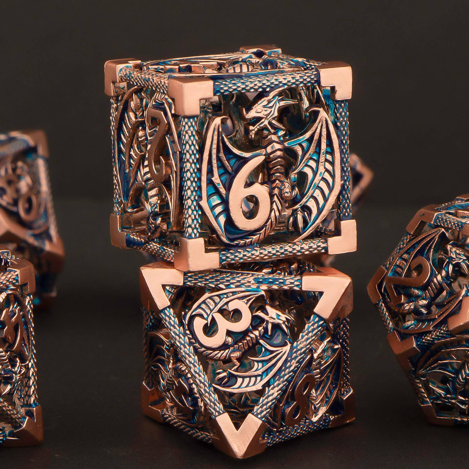 Premium Hollow Metal D&D Dice Set - 7-Piece Polyhedral RPG Dice (D20, D12, D10, D8, D6, D4) with Gift Box - Gold & Blue Dungeons and Dragons Dice for Tabletop Gaming, RPG Sessions & Collector's Display