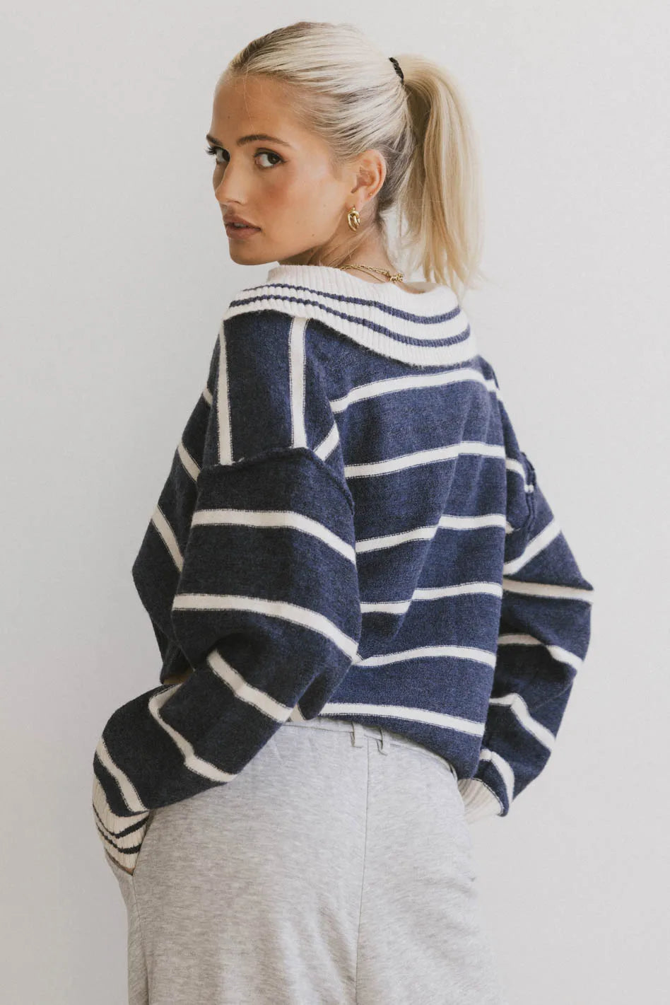 Navy Marina Collared Pullover Sweater for Women | Cozy Winter Knitwear | Perfect for Casual Outfits & Office Wear