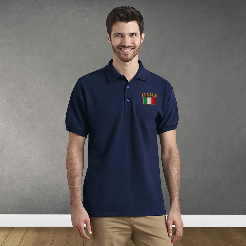 Men's Italian Flag Embroidered Polo Shirts - 100% Cotton Short Sleeve Golf Shirts for Casual Wear & Sports | Perfect for Golf, Summer Outfits & Patriotic Events