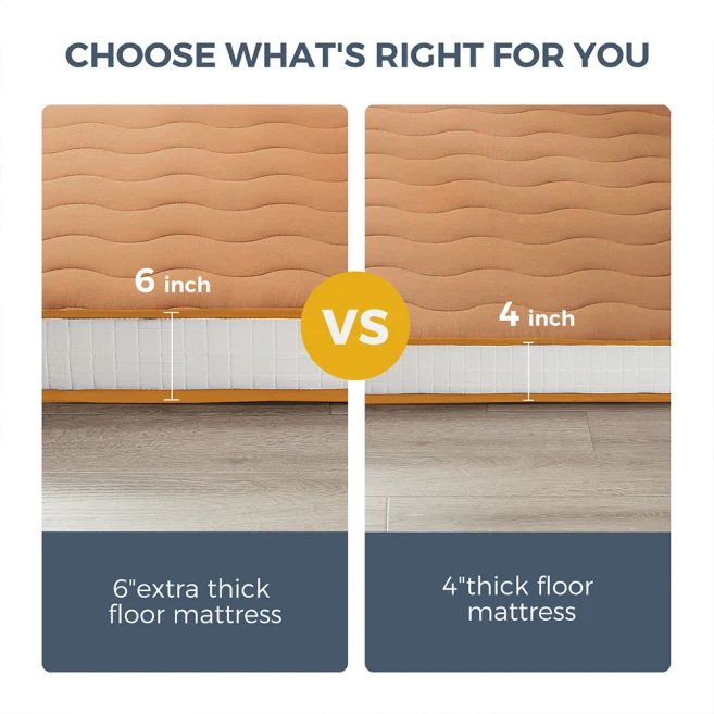 MAXYOYO 6-Inch Extra Thick Floor Futon Mattress - Geometric Diamond Quilted Bed Mattress Topper for Guest Bed, Dorm Room & Small Space Living | Foldable Floor Cushion for Sleeping, Lounging & Meditation
