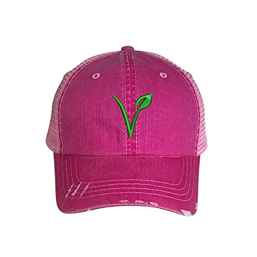 Vegan Symbol Distressed Trucker Hat - Embroidered Organic Cotton Baseball Cap for Men & Women | Eco-Friendly Fashion Accessory for Outdoor Activities, Music Festivals & Casual Wear